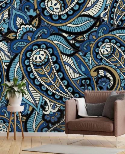 papel pintado paisley azul grande