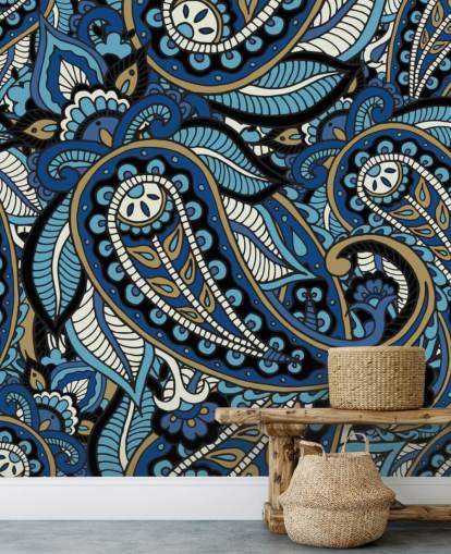 grande carta da parati blu paisley