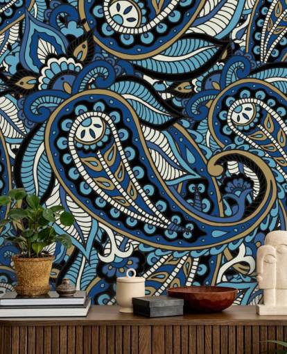 grande carta da parati blu paisley