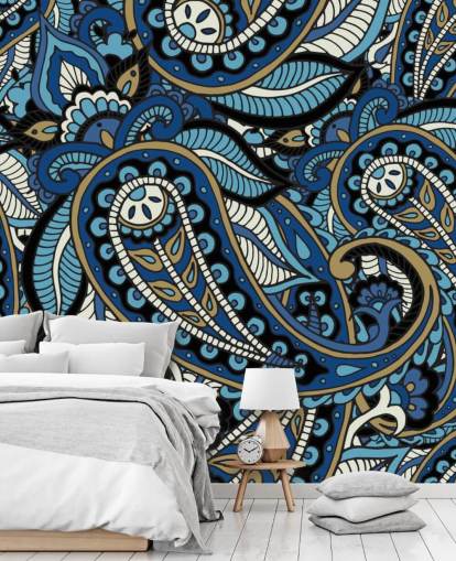 papel pintado paisley azul grande
