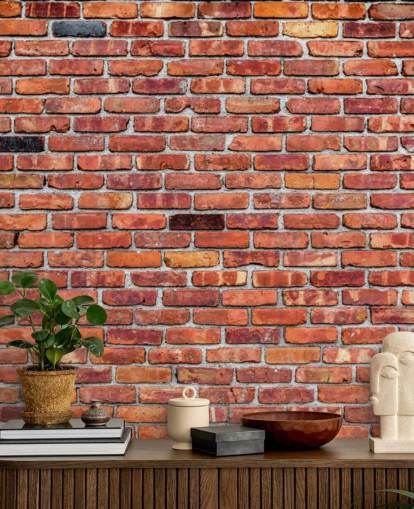 Papier peint rustique en brique rouge