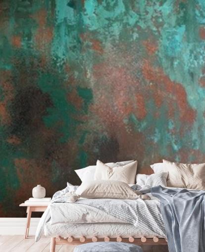 papier peint mural à effet rouille vert et orange appelé Emerald Rust pour les salons et les chambres