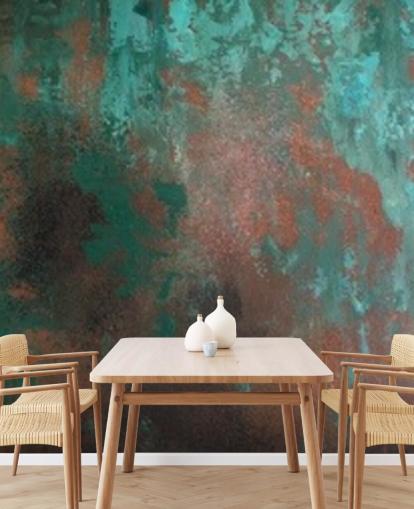 green and orange rust effect wallpaper mural called Emerald Rust for living rooms and bedrooms