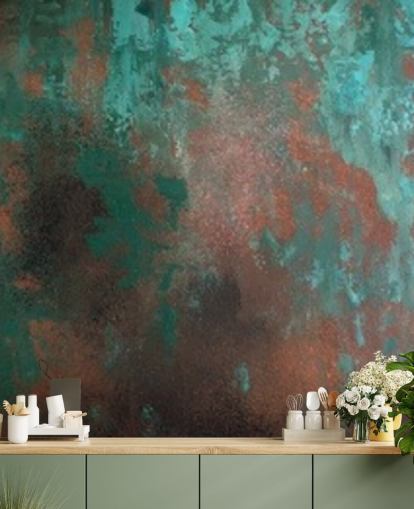 carta da parati murale effetto ruggine verde e arancione chiamata Emerald Rust per salotti e camere da letto carta da parati murale effetto ruggine verde e arancione chiamata Emerald Rust per salotti e camere da letto
