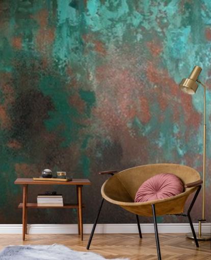 Tapeten-Wandbild mit grünem und orangefarbenem Rosteffekt namens Emerald Rust für Wohn- und Schlafzimmer