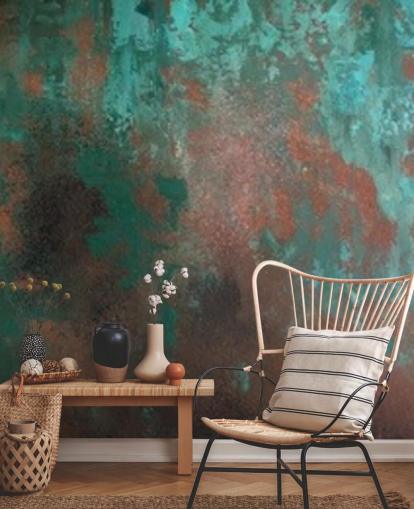 green and orange rust effect wallpaper mural called Emerald Rust for living rooms and bedrooms