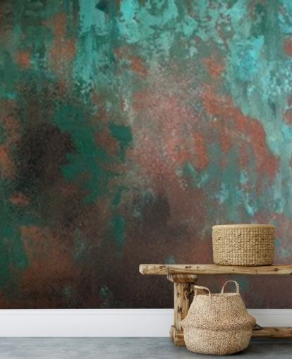 grønn og oransje rusteffekt tapetmaleri kalt Emerald Rust for stuer og soverom grønn og oransje rusteffekt tapetmaleri kalt Emerald Rust for stuer og soverom