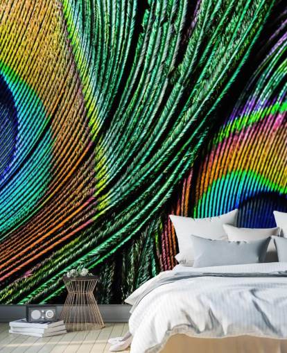 Peacock Feather Close Up Wallpaper Mural 