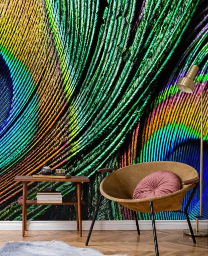 Peacock Feather Close Up Wallpaper Mural 