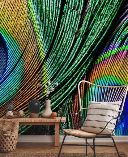 Tapeten-Wandbild „Pfauenfeder Nahaufnahme Tapeten-Wandbild „Pfauenfeder Nahaufnahme