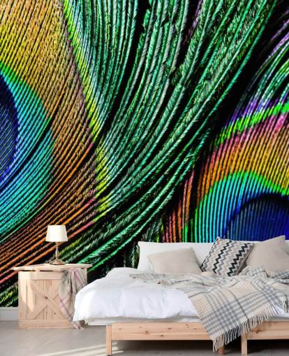 Peacock Feather Close Up Wallpaper Mural 