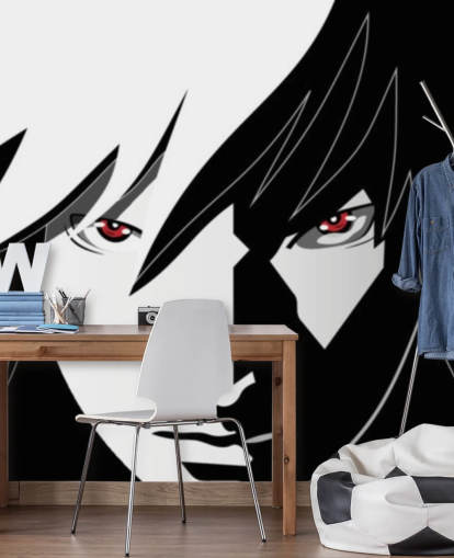 monochrome anime man gezicht behang