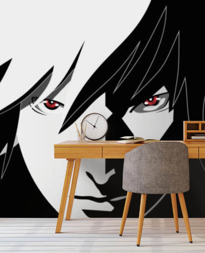 monochrome anime man gezicht behang