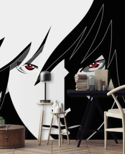 papel pintado monocromo de cara de hombre anime