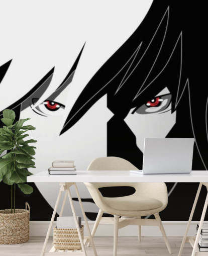carta da parati monocromatica faccia uomo anime