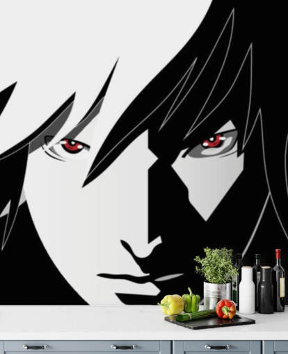 papel pintado monocromo de cara de hombre anime