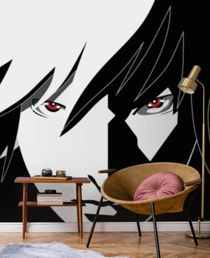 carta da parati monocromatica faccia uomo anime