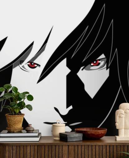 papel pintado monocromo de cara de hombre anime