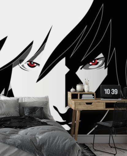 papel pintado monocromo de cara de hombre anime