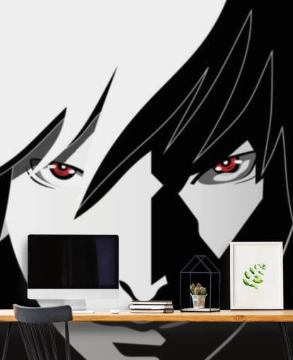 monochrome anime man gezicht behang