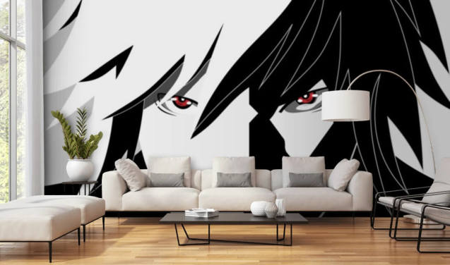papel pintado monocromo de cara de hombre anime