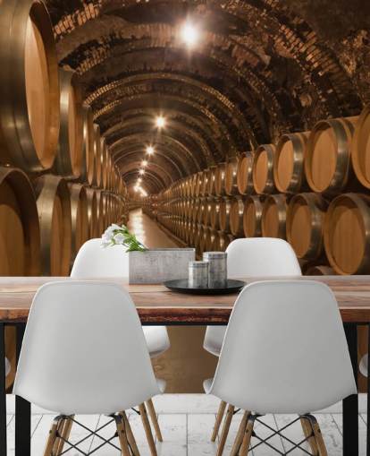 braune kundenspezifische 3D-Weinkeller-Tapete namens Barrels de Vino en la Bodega für Weinkeller braune kundenspezifische 3D-Weinkeller-Tapete namens Barrels de Vino en la Bodega für Weinkeller