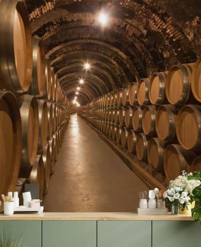 brun anpassad 3d vinkällare tapetväggmålning kallad Barrels de Vino en la Bodega för vinkällare brun anpassad 3d vinkällare tapetväggmålning kallad Barrels de Vino en la Bodega för vinkällare