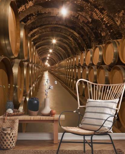 brown custom 3d wine cellar wallpaper mural called Barrels de Vino en la Bodega for wine cellars brown custom 3d wine cellar wallpaper mural called Barrels de Vino en la Bodega for wine cellars