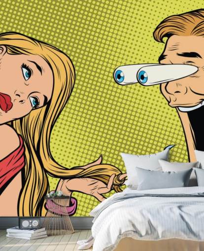 Mann sabbert Katze Frau Pop Art Tapete