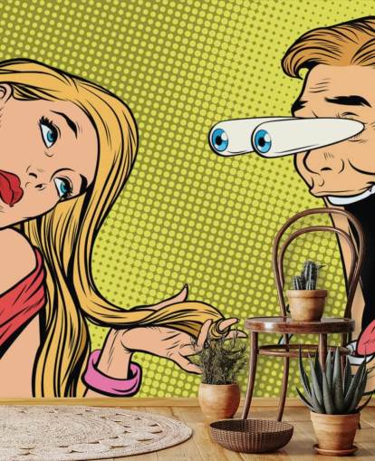 man drooling at woman oop art wallpaper