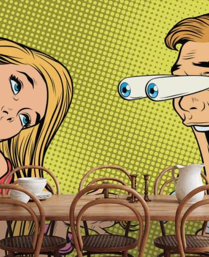 man drooling at woman oop art wallpaper