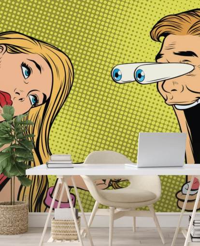 Mann sabbert Katze Frau Pop Art Tapete Mann sabbert Katze Frau Pop Art Tapete
