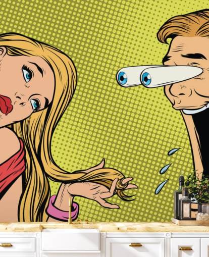 man drooling at woman oop art wallpaper