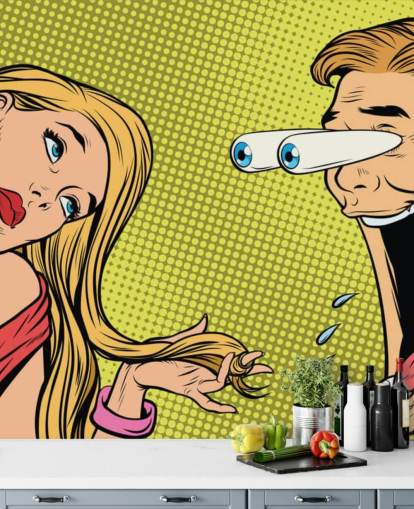 man drooling at woman oop art wallpaper