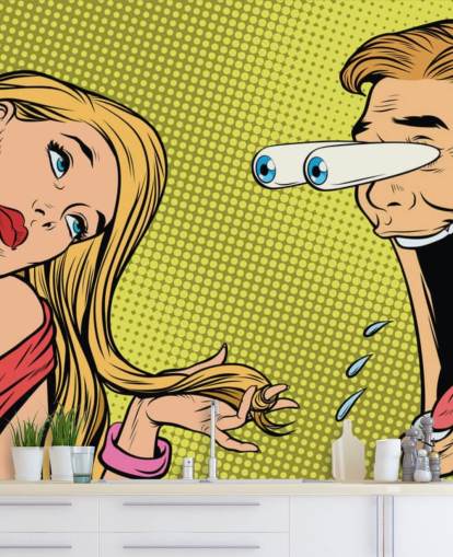 man drooling at woman oop art wallpaper