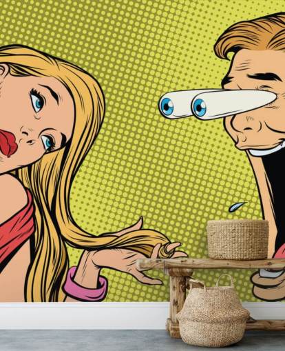 man drooling at woman oop art wallpaper