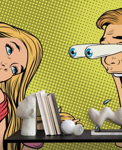 man drooling at woman oop art wallpaper