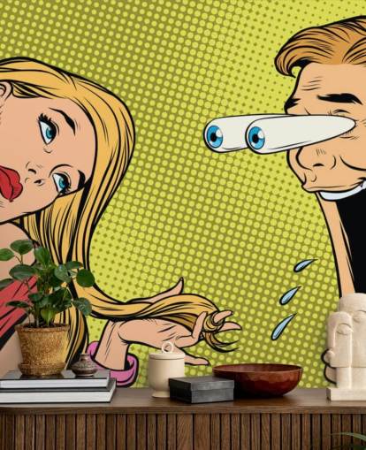 man drooling at woman oop art wallpaper