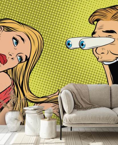 Mann sabbert Katze Frau Pop Art Tapete