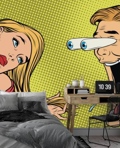 man drooling at woman oop art wallpaper