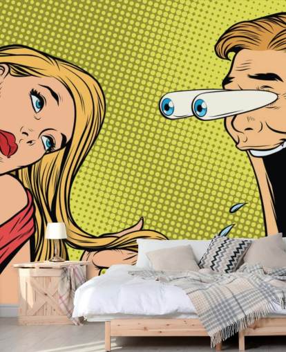 man kwijlen bij vrouw oop art wallpaper