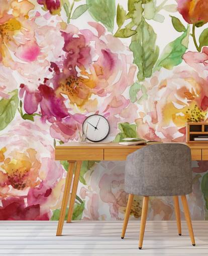 Fed og smukke blomster tapet vægmaleri