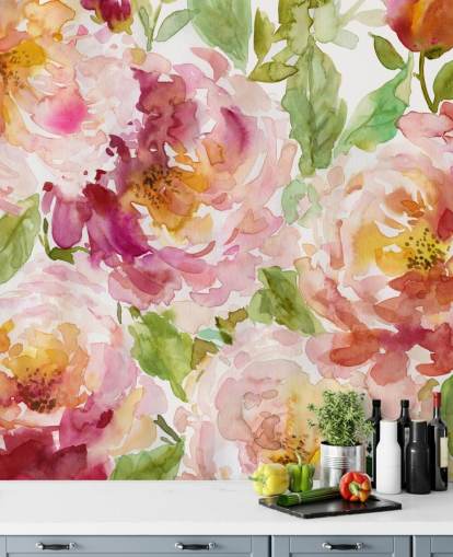 Fed og smukke blomster tapet vægmaleri