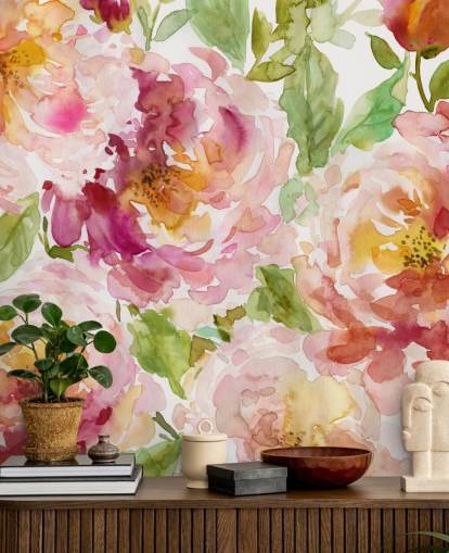 Fed og smukke blomster tapet vægmaleri