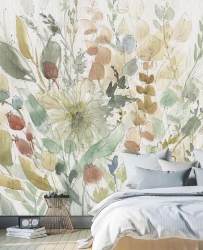 pastel tilpasselig blomstertapet vægmaleri kaldet Linen Wildflower af Carol Robinson til soveværelser pastel tilpasselig blomstertapet vægmaleri kaldet Linen Wildflower af Carol Robinson til soveværelser