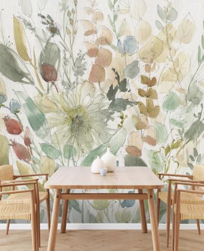 pastell tilpassbart blomstertapet veggmaleri kalt Linen Wildflower av Carol Robinson for soverom