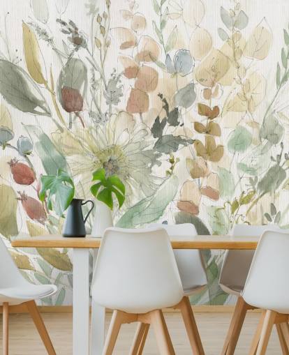 pastel customizable floral wallpaper mural called Linen Wildflower by Carol Robinson for bedrooms