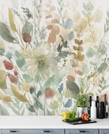 papier peint floral personnalisable pastel appelé Linen Wildflower par Carol Robinson pour chambres