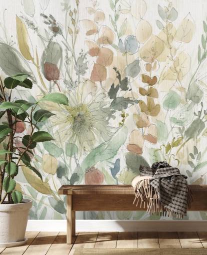 papier peint floral personnalisable pastel appelé Linen Wildflower par Carol Robinson pour chambres