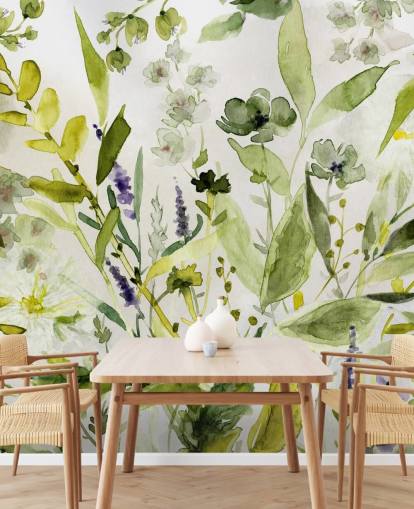 mural verde personalizable de plantas llamado Olive Green Plants de Carol Robinson para cocinas